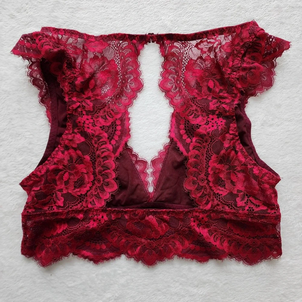 Victoria's Secret Lace Bralette Womens Large Red Floral Romantic Boho Bra - Picture 7 of 13